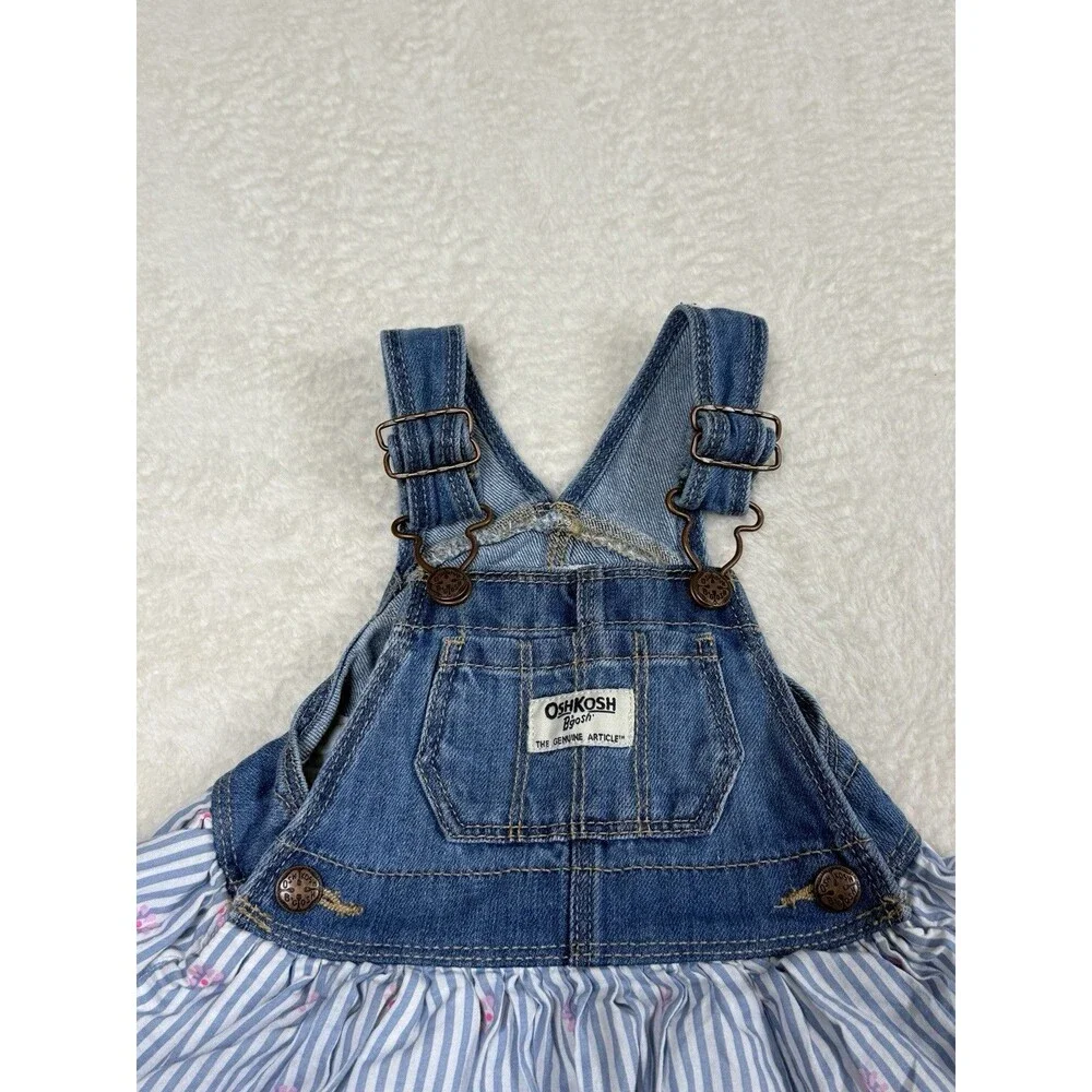 Oshkosh B'gosh Jumper Girls Sz‎ 6 Month Denim and Ruffles Floral Dress